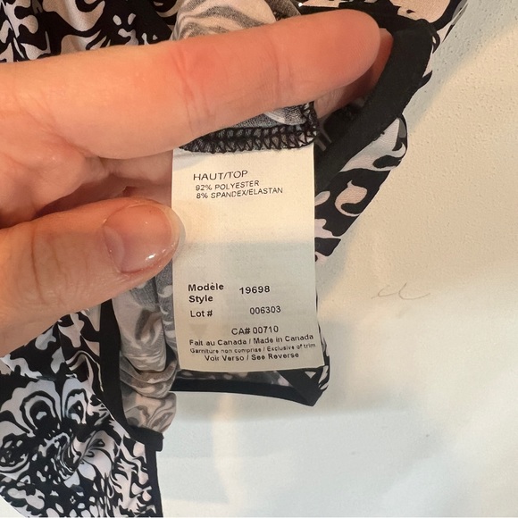 Joseph Ribkoff Y2K Faux Wrap Floral Blouse Clear Sequin Asymmetrical Hem - Picture 6 of 9